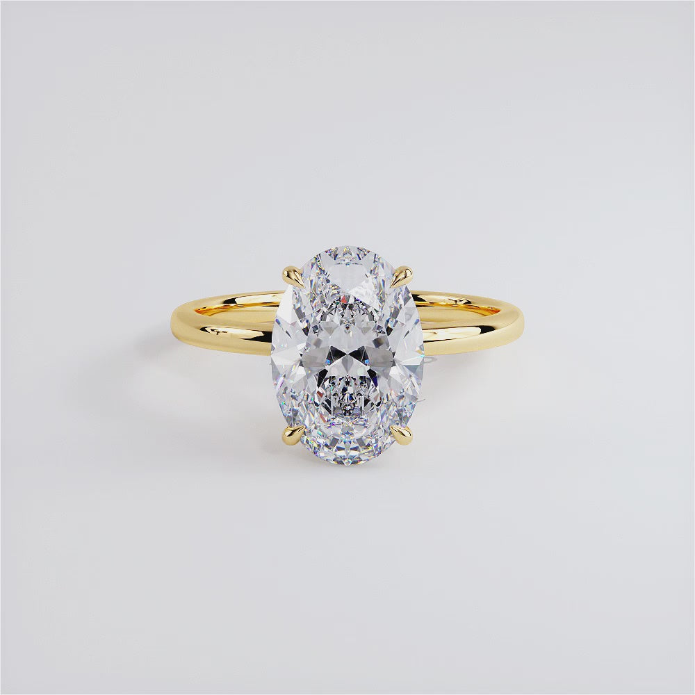3.37ctw GIA Certified Oval Cut Petite Under Halo Lab Grown Diamond Engagement Ring set in 14k Yellow Gold