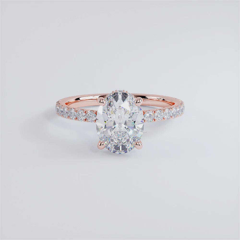 2.42ctw GIA Certified Oval Cut Under Halo Petite Micropavé Lab Grown Diamond Engagement Ring set in 14k Rose Gold