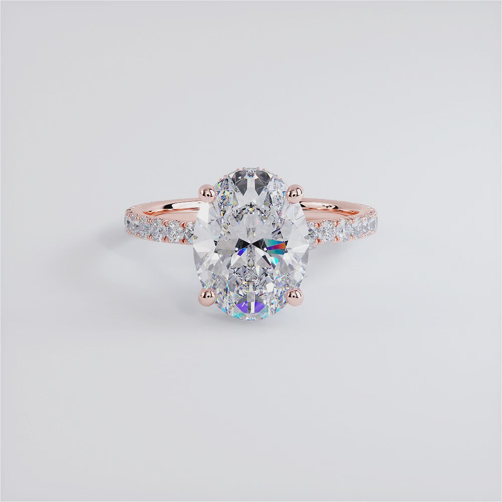 3.55ctw Oval Cut Under Halo Petite Micropavé Lab Grown Diamond Engagement Ring set in 14k Rose  Gold
