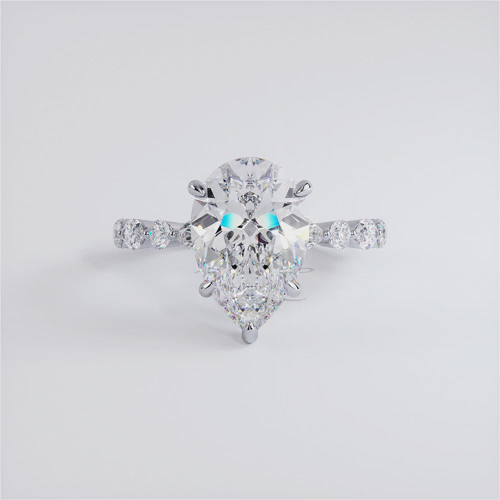 4.25ctw Pear Shape F-VS1 Alternating Round & Marquise Lab Grown Diamond Engagement Ring set in 14k White Gold