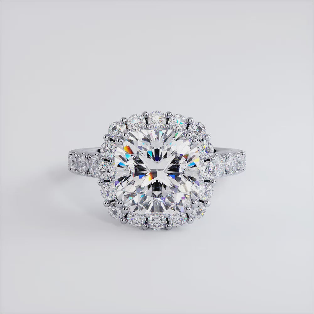 5 Carat Cushion Cut Micro Prong Set Halo