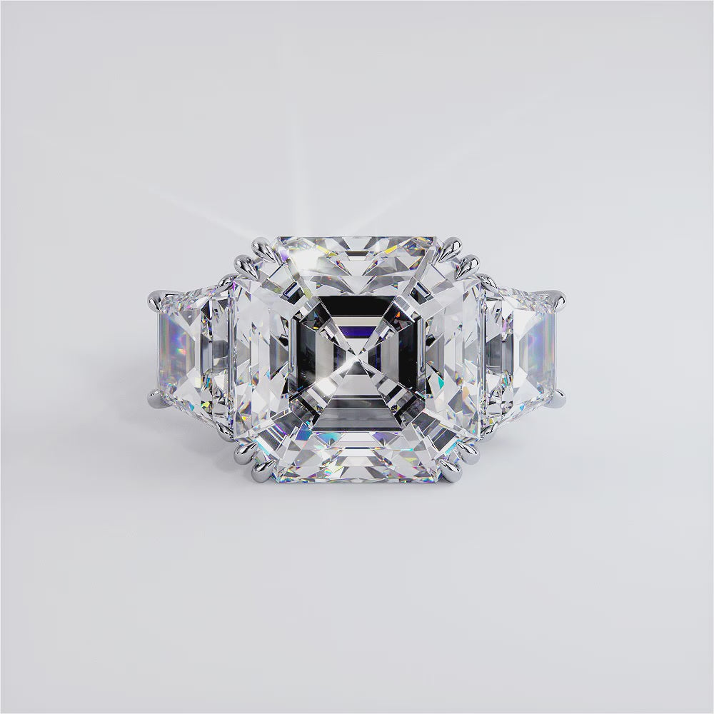 23.22ctw GIA Certified F-VS1 Asscher Cut & Trapezoid Three Stone Lab Grown Diamond Engagement Ring set in Platinum