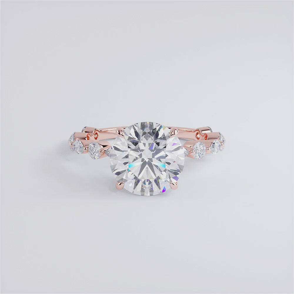 5.15ctw Round Brilliant F-VS1 Alternating Round & Marquise Lab Grown Diamond Engagement Ring set in 14k Rose Gold