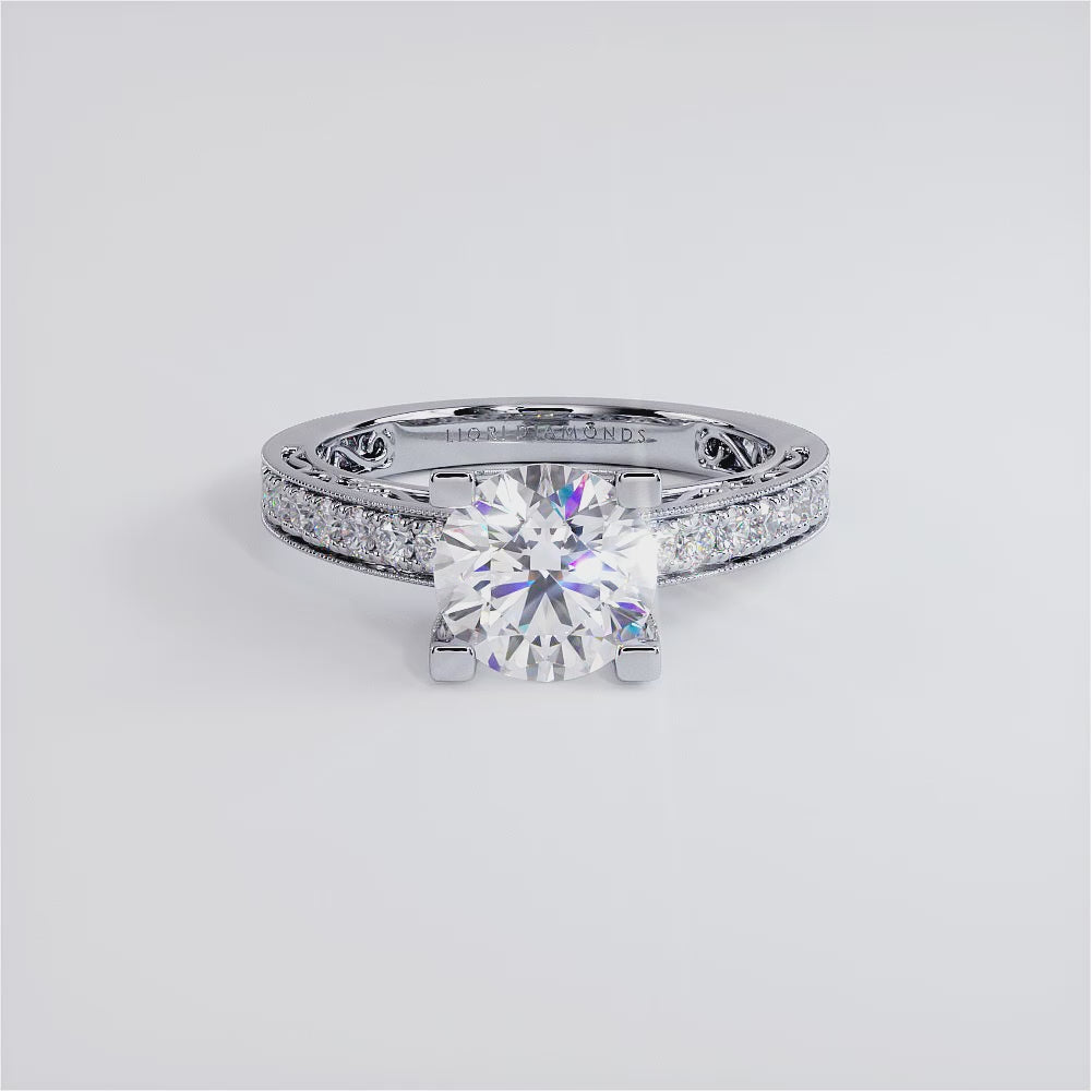 2.16ctw Round Brilliant Filigree U Shape Prongs Lab Grown Diamond Engagement Ring 14k White Gold