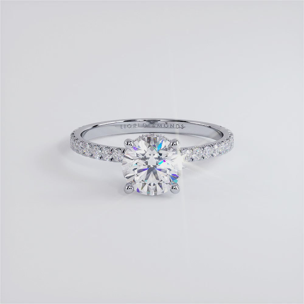 1.43ctw GIA Certified Round Brilliant Under Halo Petite Micropavé Lab Grown Diamond Engagement Ring set in Platinum