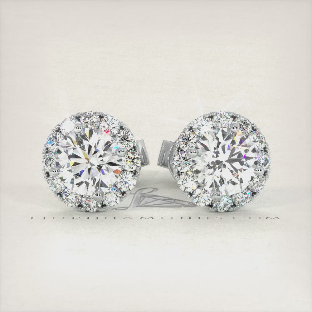 1.20ctw Round Brilliant Pave Halo Diamond Studs Earrings 14k White Gold