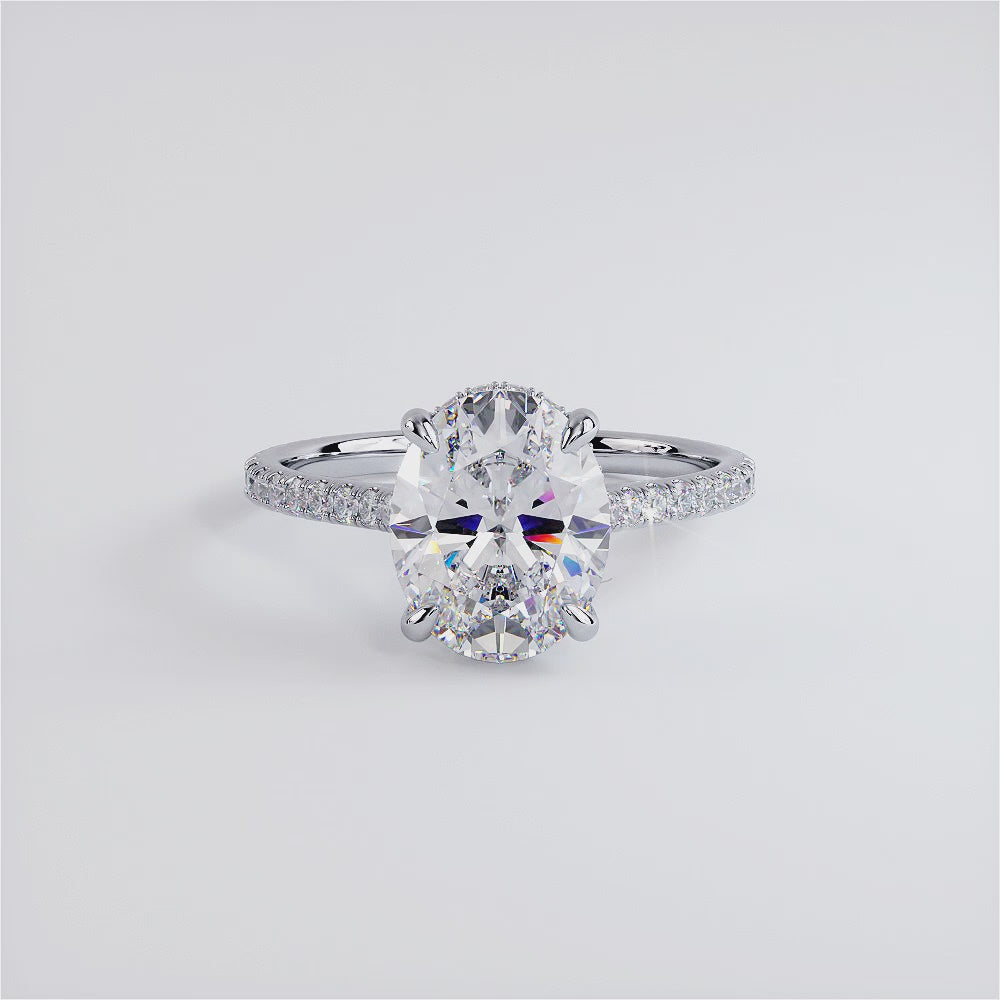 2.55ctw GIA Certified Oval Cut Petite Micropavé Lab Grown Diamond Engagement Ring set in 14k White Gold