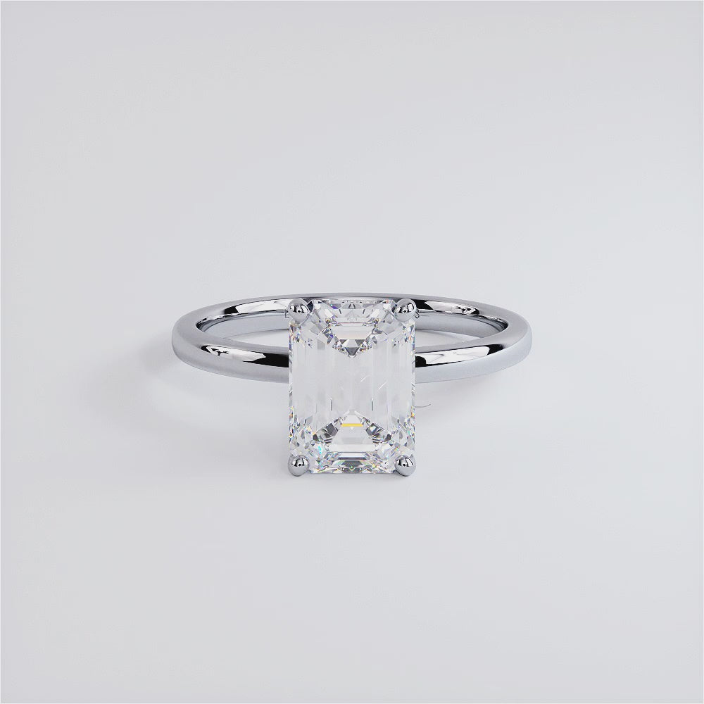2.00 Carat GIA Certified Emerald Cut Petite Wire Solitaire Lab Grown Diamond Engagement Ring set in Platinum