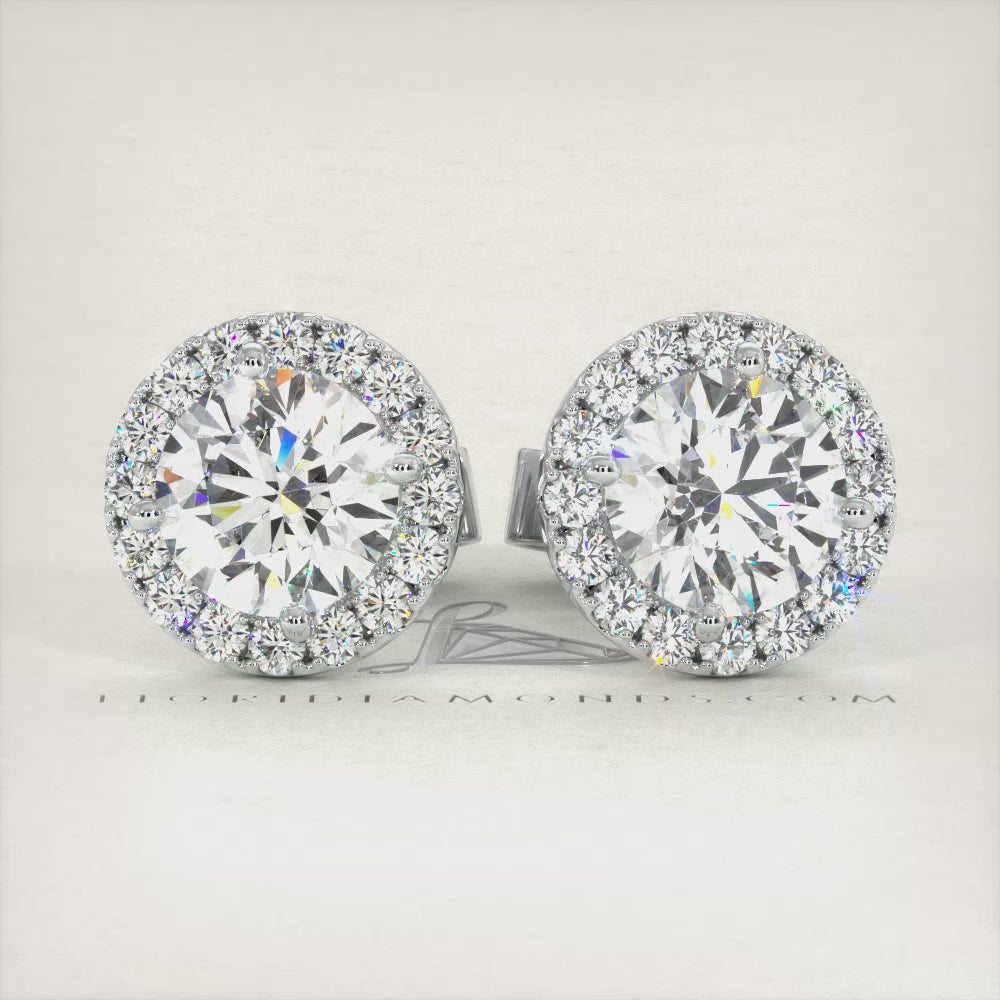 3.00ctw Round Brilliant Pave Halo Diamond Studs Earrings 14k White Gold