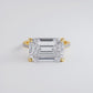 5.59ctw GIA Certified E-VVS2 Emerald Cut East to West Petite Micropavé Lab Grown Diamond Engagement Ring set in 14k Yellow Gold