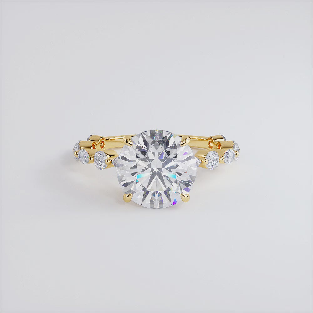 5.15ctw Round Brilliant F-VS1 Alternating Round & Marquise Lab Grown Diamond Engagement Ring set in 14k Yellow Gold