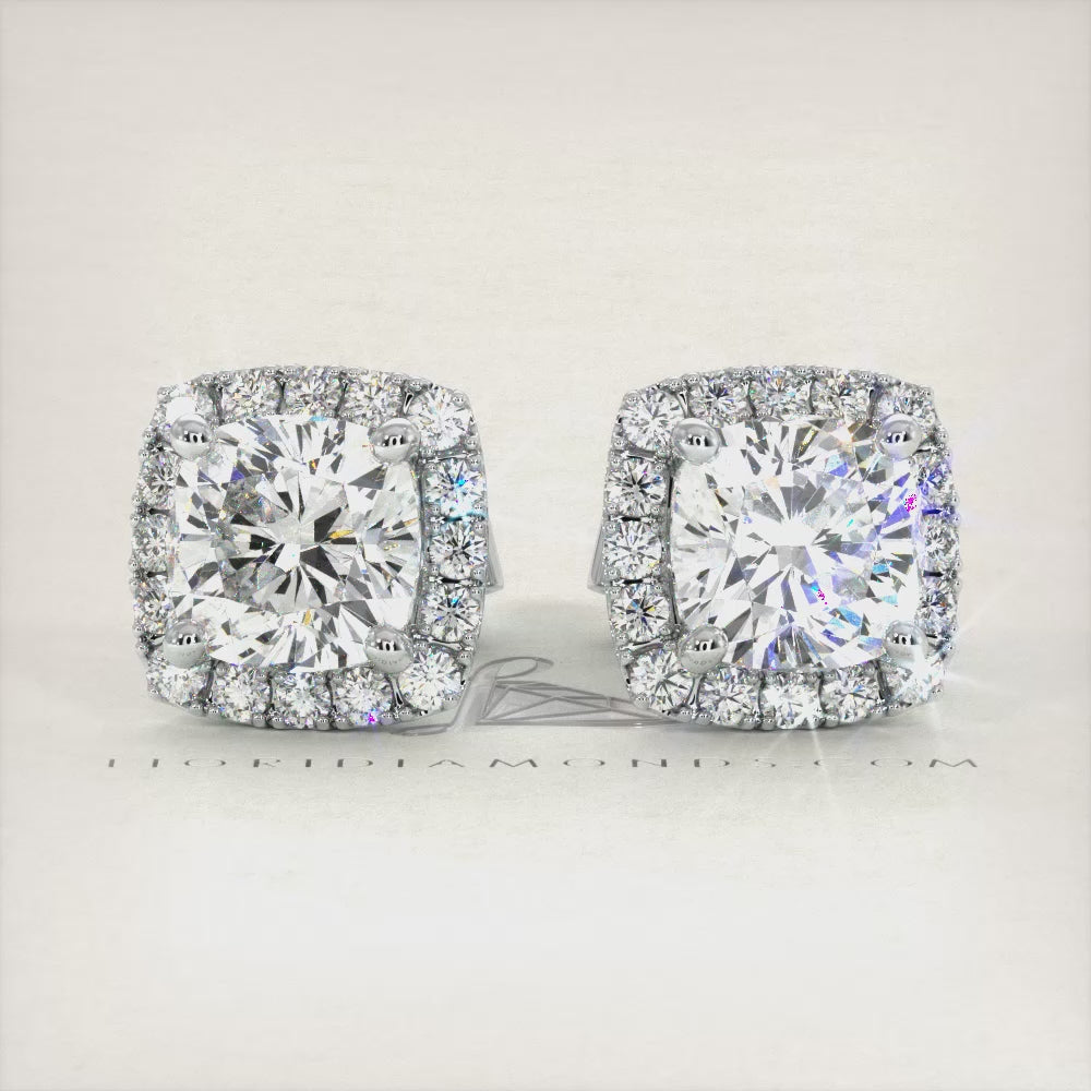 1.50ctw Cushion Cut Pave Halo Diamond Studs Earrings 14k White Gold
