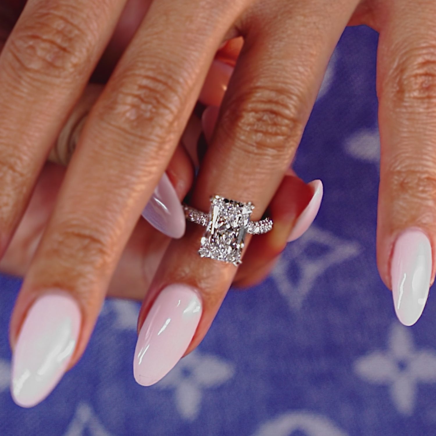 5.03ctw GIA Certified E-VVS1 Radiant Cut Trio Micropavév Lab Grown Diamond Engagement Ring set in 14k White Gold