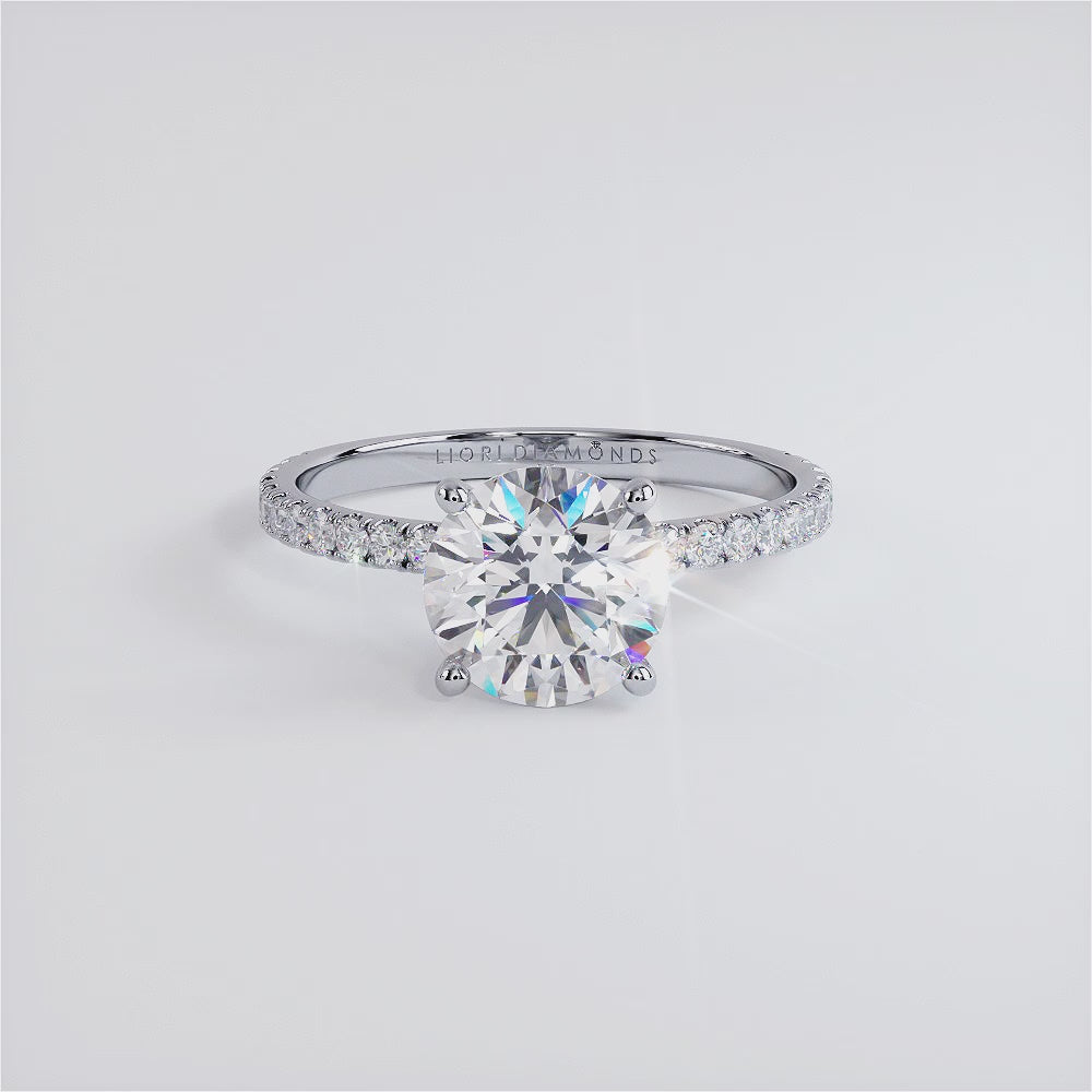 2.02ctw D-VVS2 GIA Certified Round Brilliant Under Halo Petite Micropavé Lab Grown Diamond Engagement Ring set in 14k White Gold