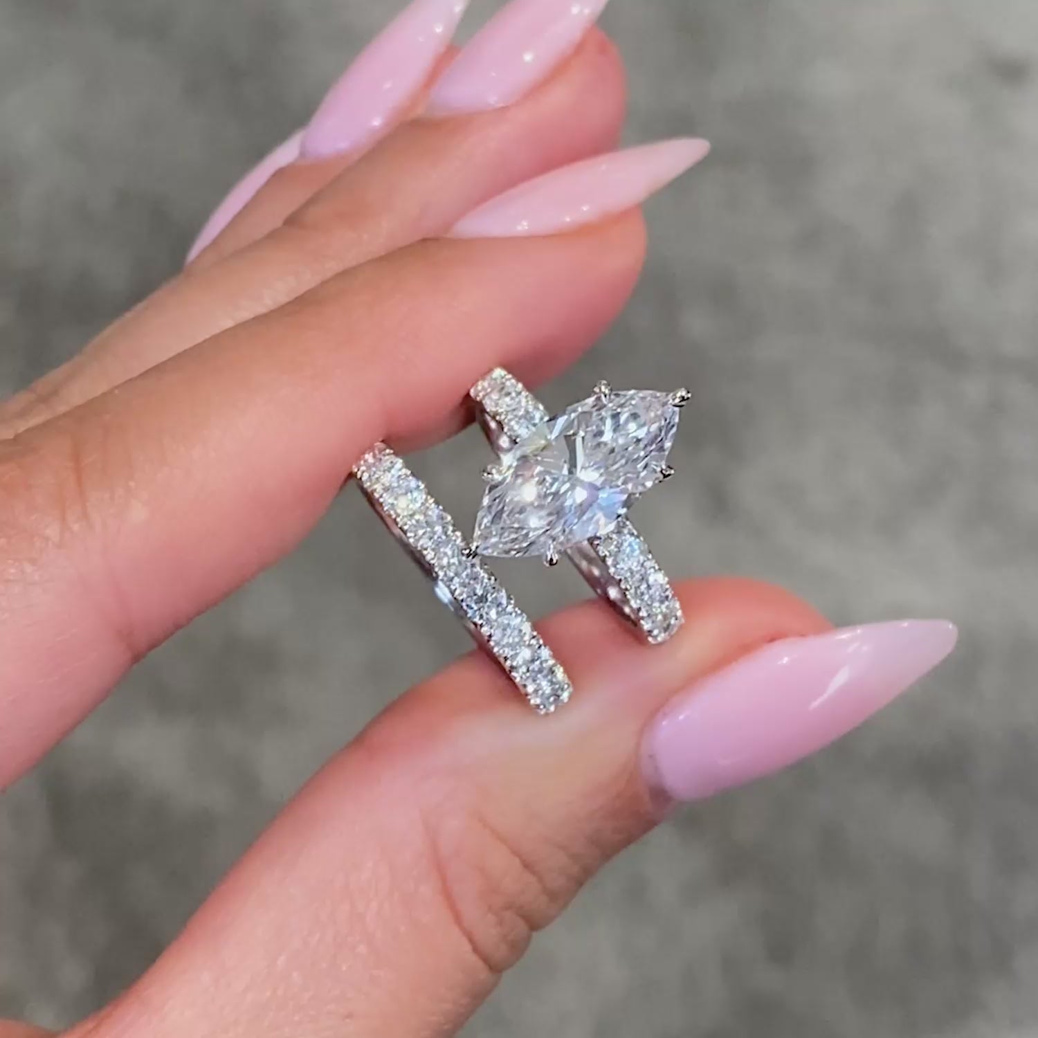 4.26ctw Marquise Cut Diamond Celebrity Engagement Ring Bridal Set in 14k White Gold