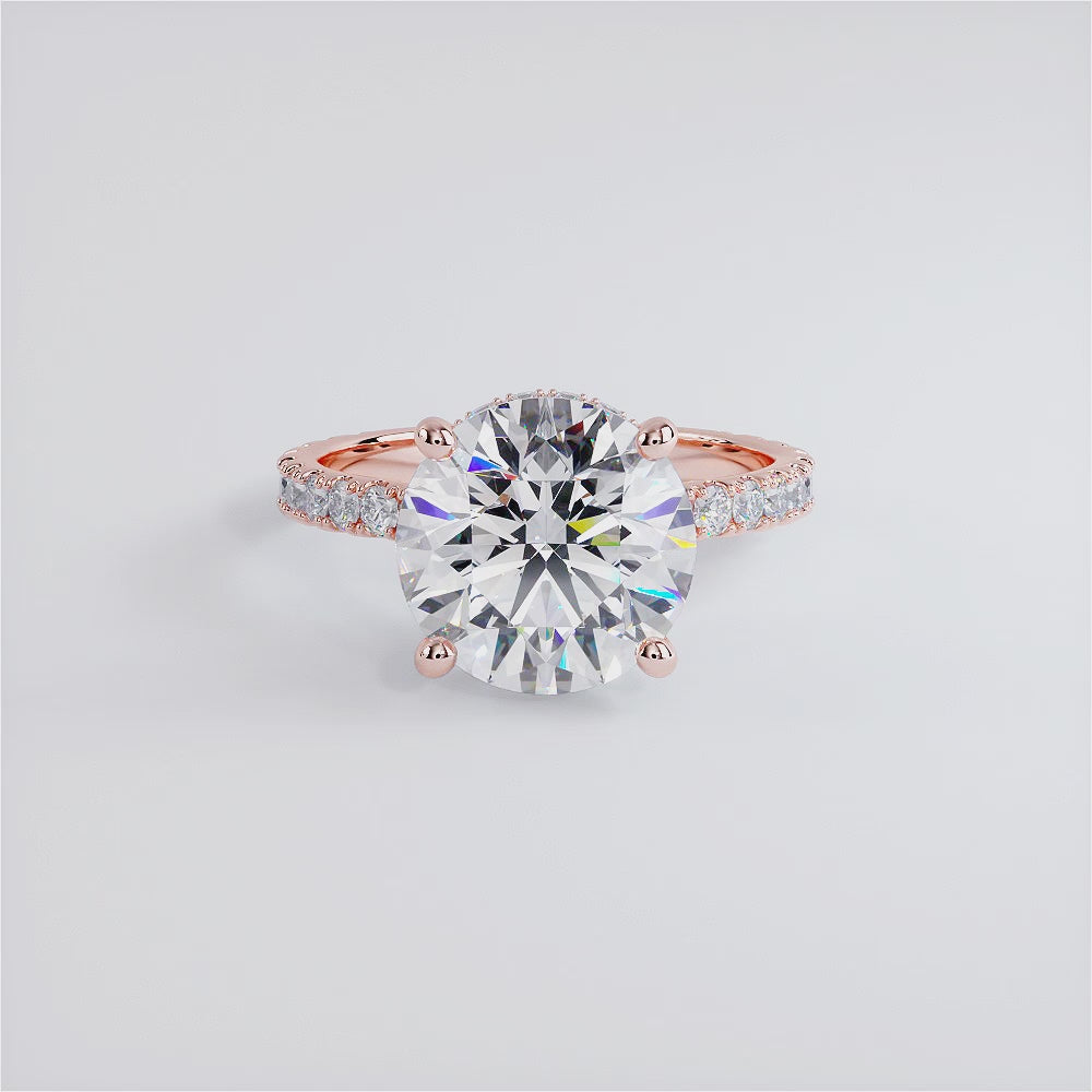 4.70ctw Round Brilliant Under Halo Petite Micropavé Lab Grown Diamond Engagement Ring set in 14k Rose Gold
