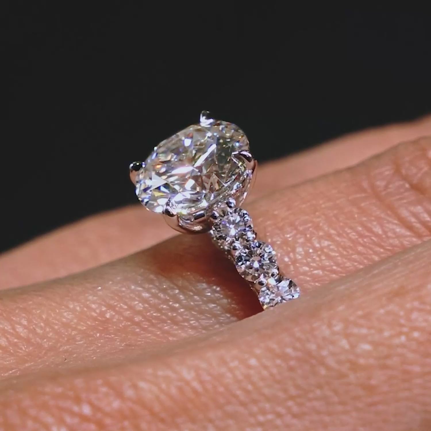 5.00ctw Round Brilliant Micropavé Graduated U Prong Lab Grown Diamond Engagement Ring 14k White Gold