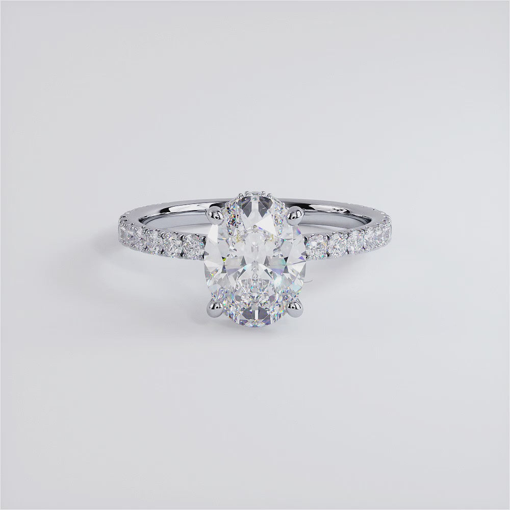 1.89ctw GIA Certified Oval Cut Under Halo Petite Micropavé Lab Grown Diamond Engagement Ring set in 18k White Gold