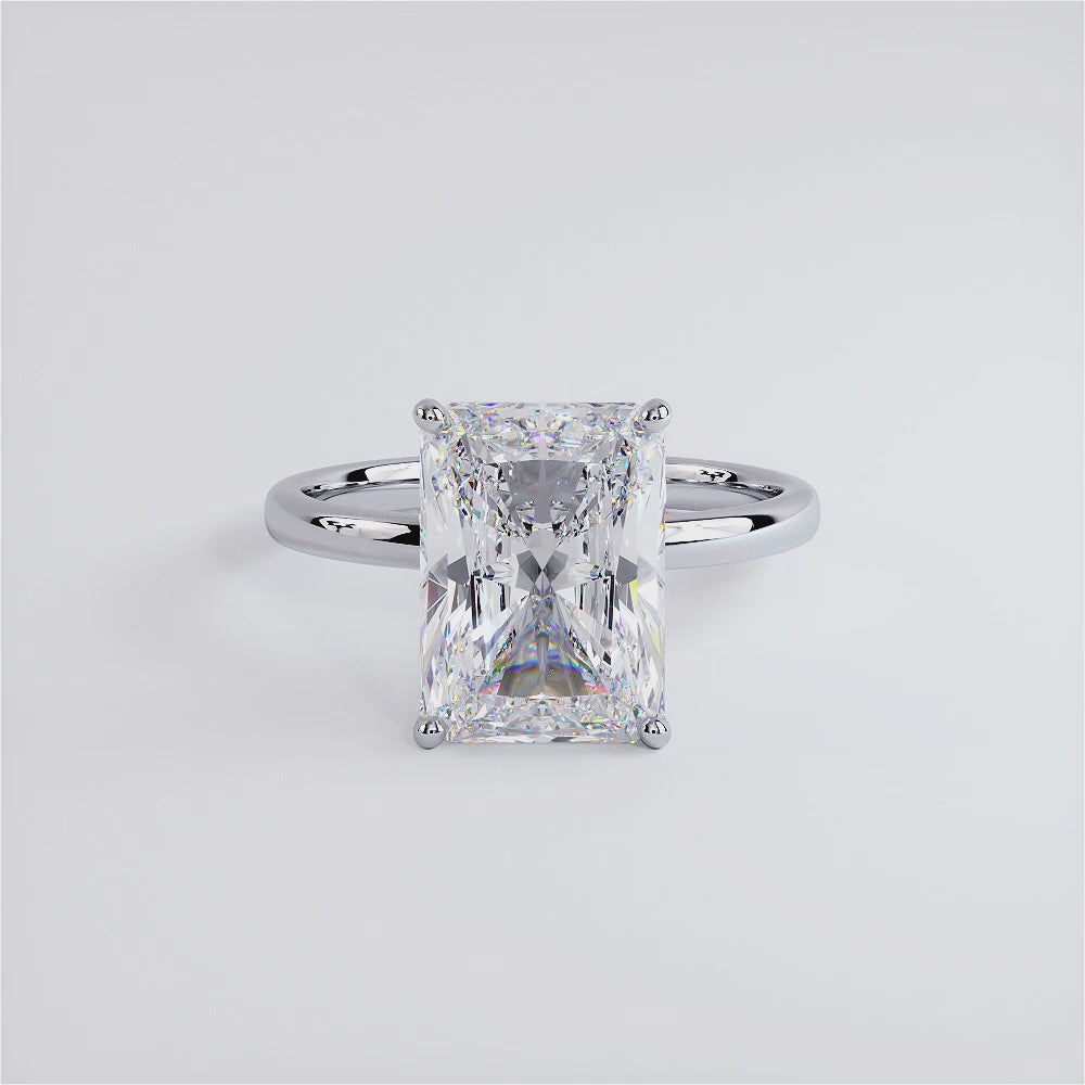 4.53 Carat GIA Certified E-VVS2 Radiant Cut Petite Wire Solitaire Lab Grown Diamond Engagement Ring set in Platinum