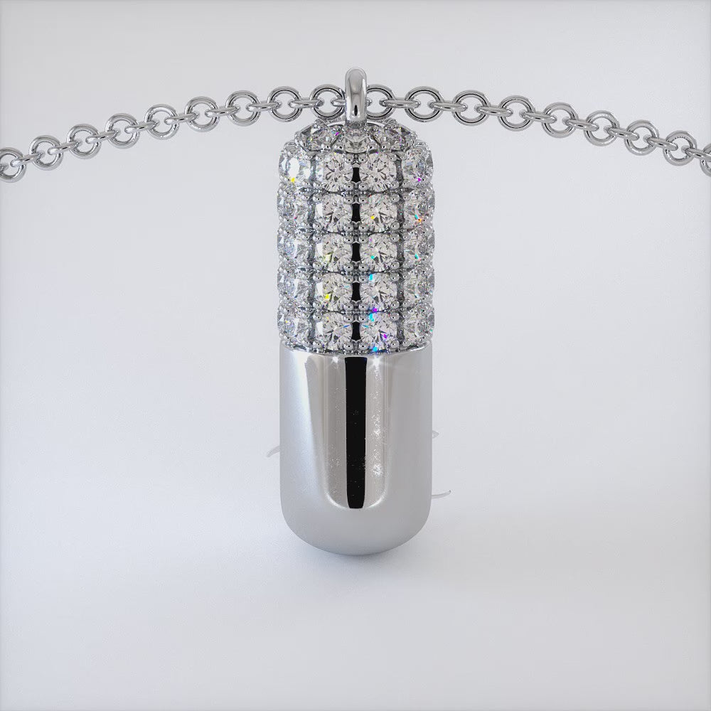 0.71ctw Diamond 3D Pill Capsule Charm Pendant 14k White Gold