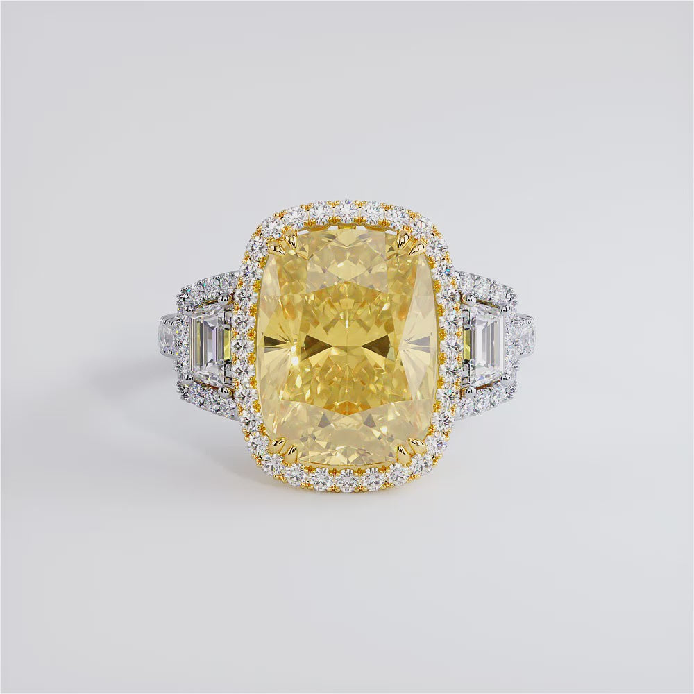 10.55ctw Fancy Yellow Cushion Cut Vintage Style Lab Grown Diamond Engagement Ring 14k White Gold