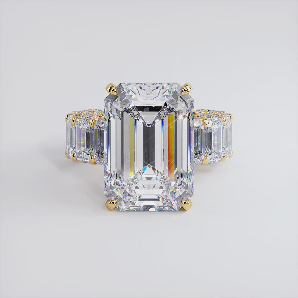 32.23ctw F-VS1 Emerald Cut Micropavé Lucida Set Lab Grown Diamond Engagement Ring set in 14k Yellow Gold