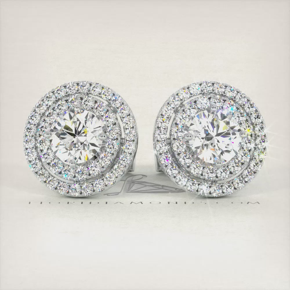 3.25ctw Round Brilliant Double Halo Diamond Studs Earrings 14k White Gold