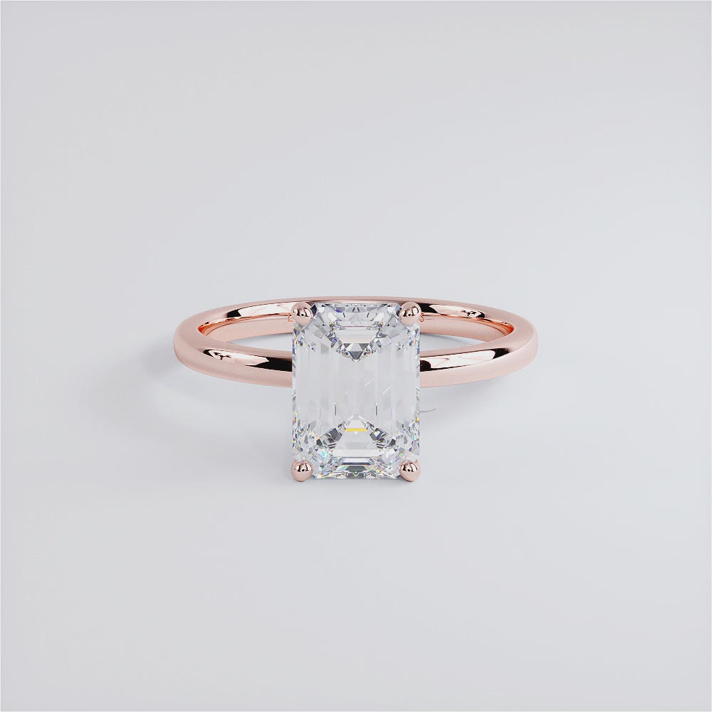 2.00 Carat GIA Certified Emerald Cut Petite Wire Solitaire Lab Grown Diamond Engagement Ring set in 14k Rose Gold