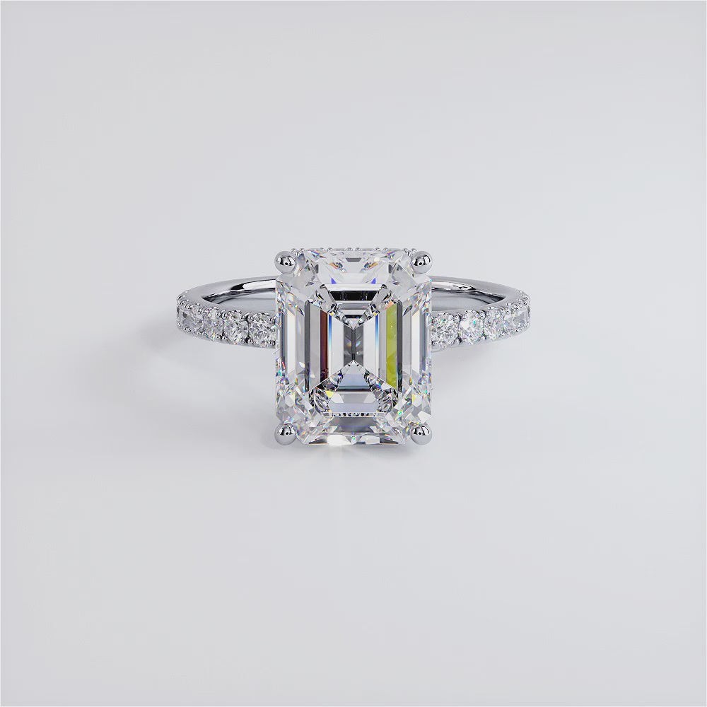 3 Carat Emerald Cut Under Halo Petite Micropavé
