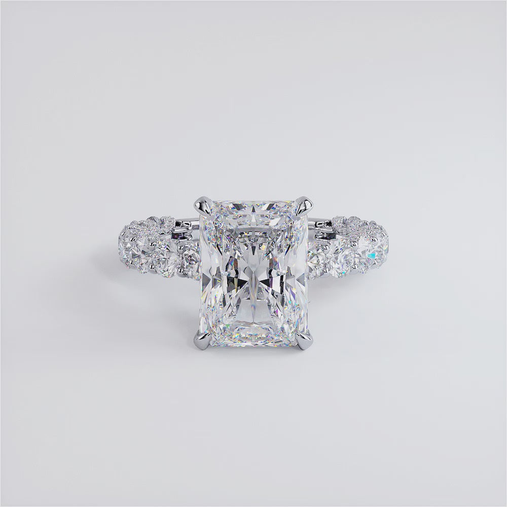 8.32ctw F-VVS2 Radiant Cut Micropavé Lucida Setting Lab Grown Diamond Engagement Ring set in Platinum