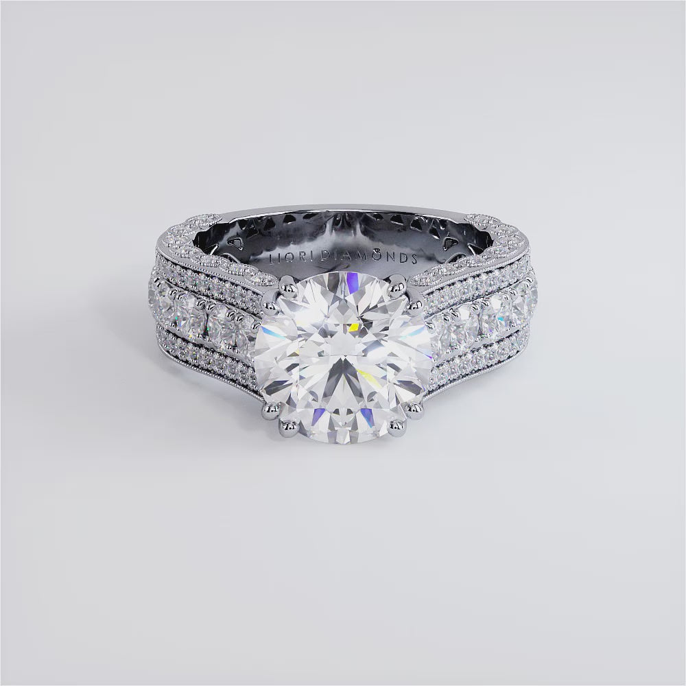 6.27ctw Round Brilliant Vintage Style Milgrain Lab Grown Diamond Engagement Ring 14k White Gold