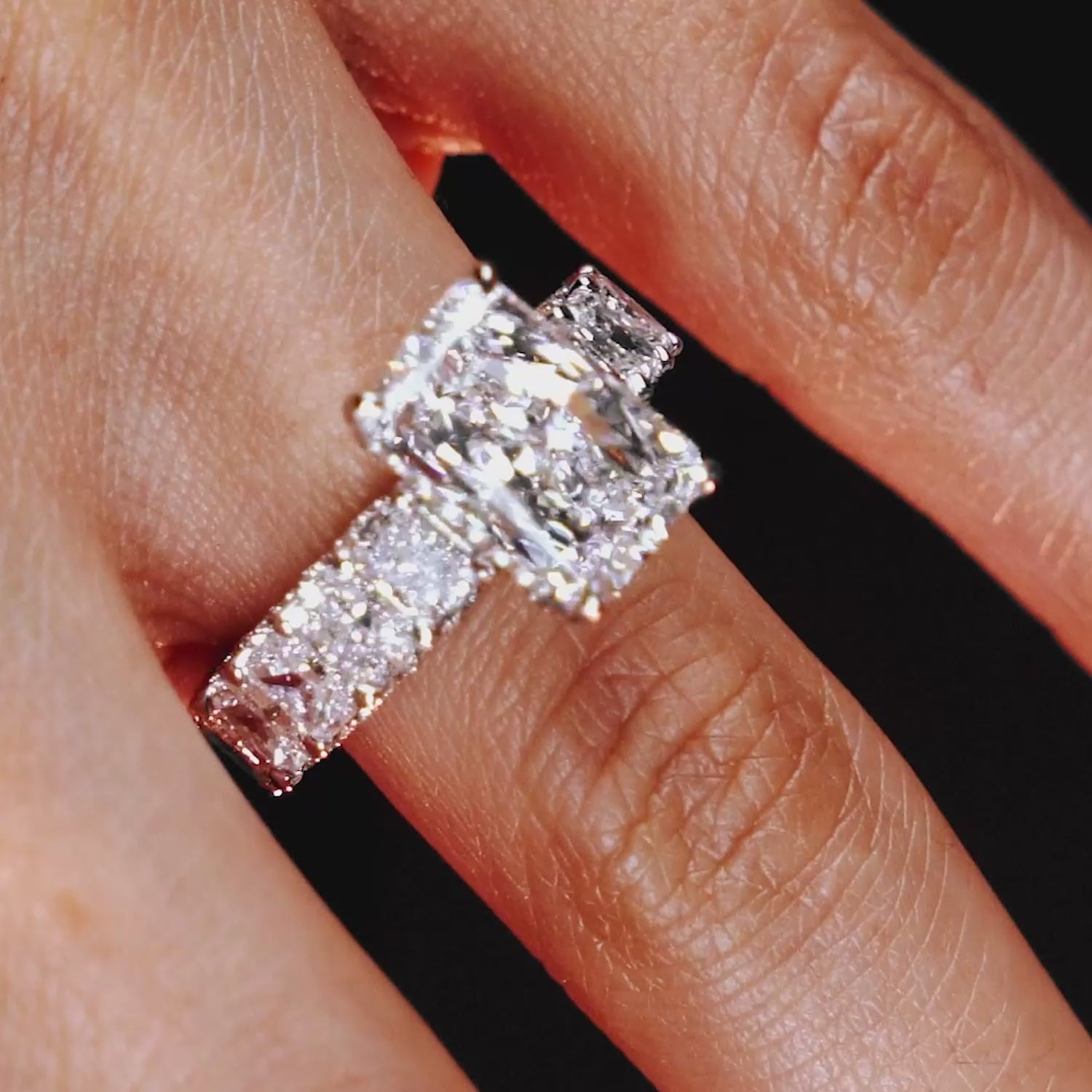 11.12ctw GIA Certified E-VVS2 Radiant Cut Micropavé Lucida Set Lab Grown Diamond Engagement Ring set in 14k White Gold