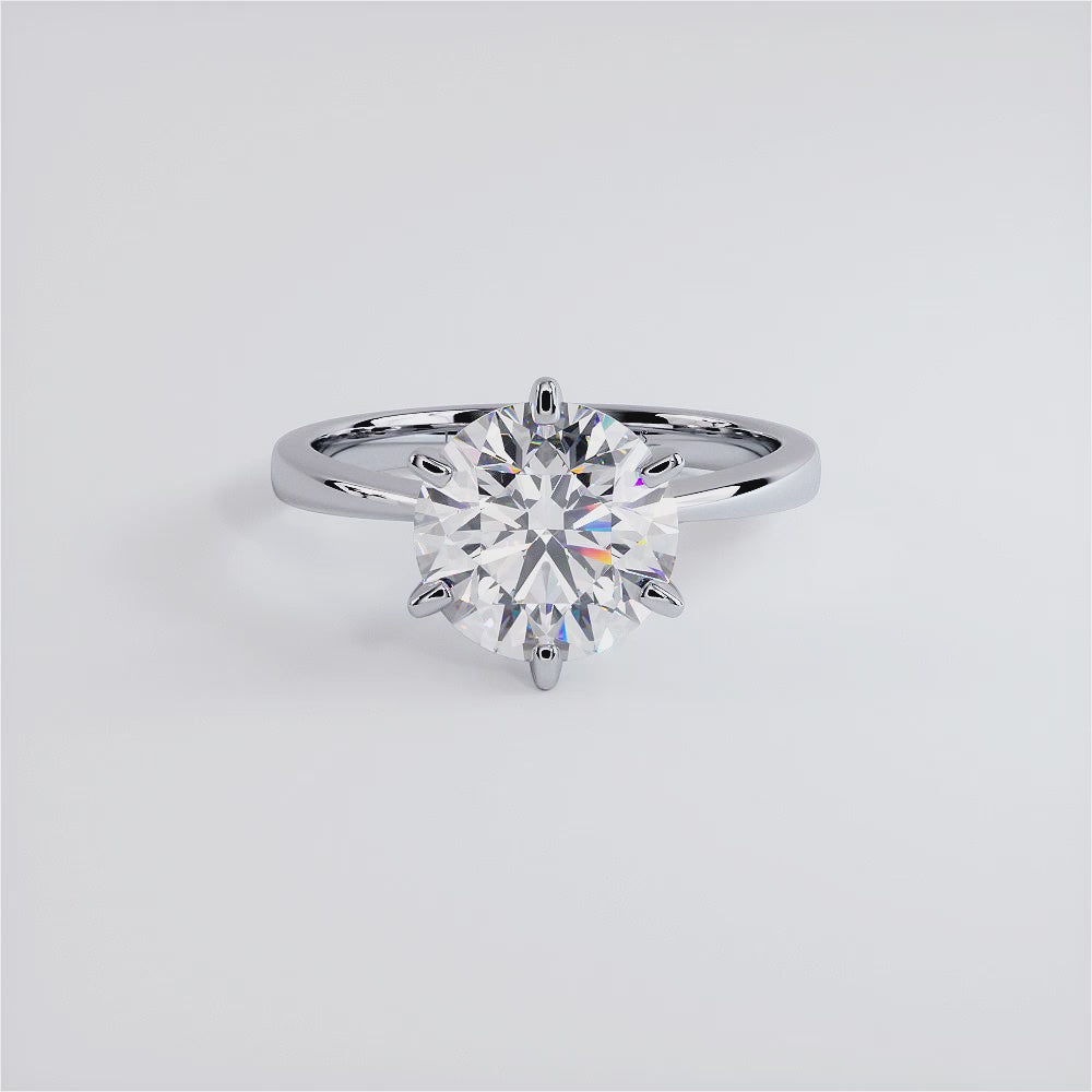3.00ct GIA Certified F-VS2 Round Brilliant Petite Tapered 6 Prong Solitaire Lab Grown Diamond Engagement Ring set in 14k White Gold
