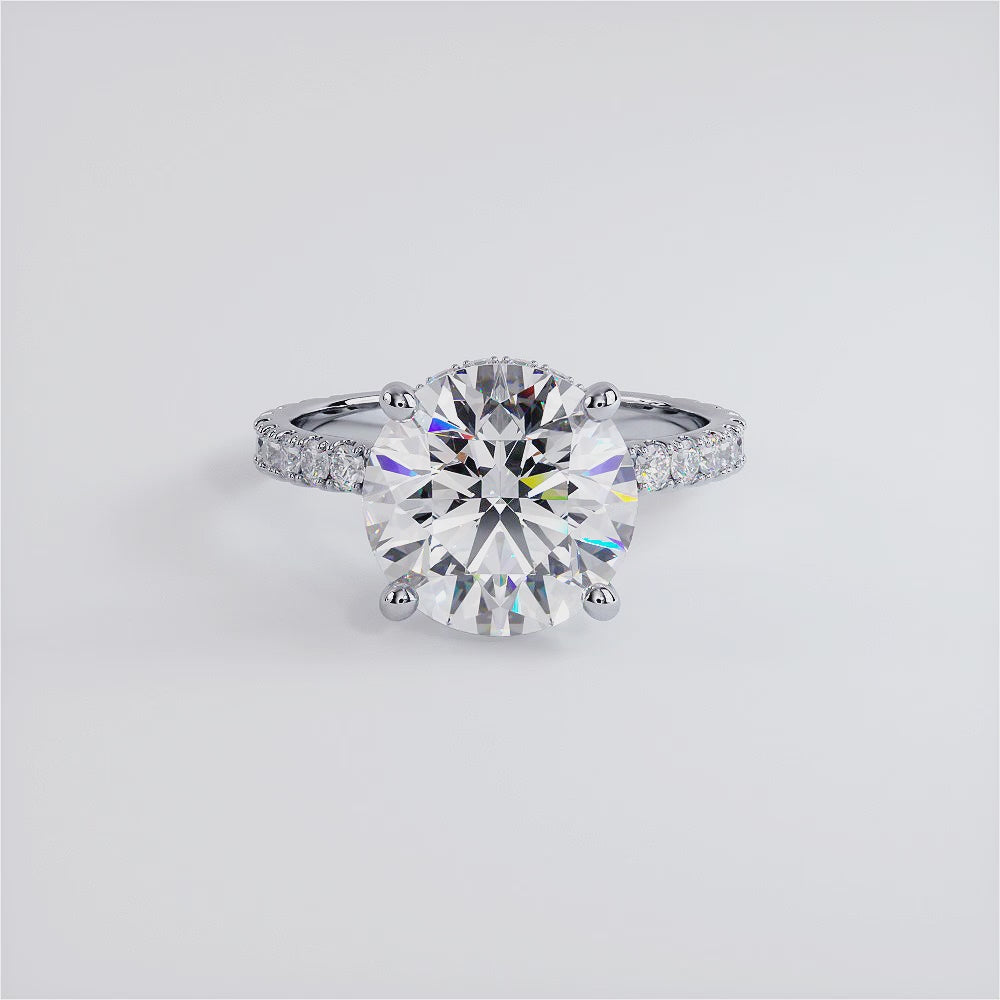 4.70ctw Round Brilliant Under Halo Petite Micropavé Lab Grown Diamond Engagement Ring set in Platinum
