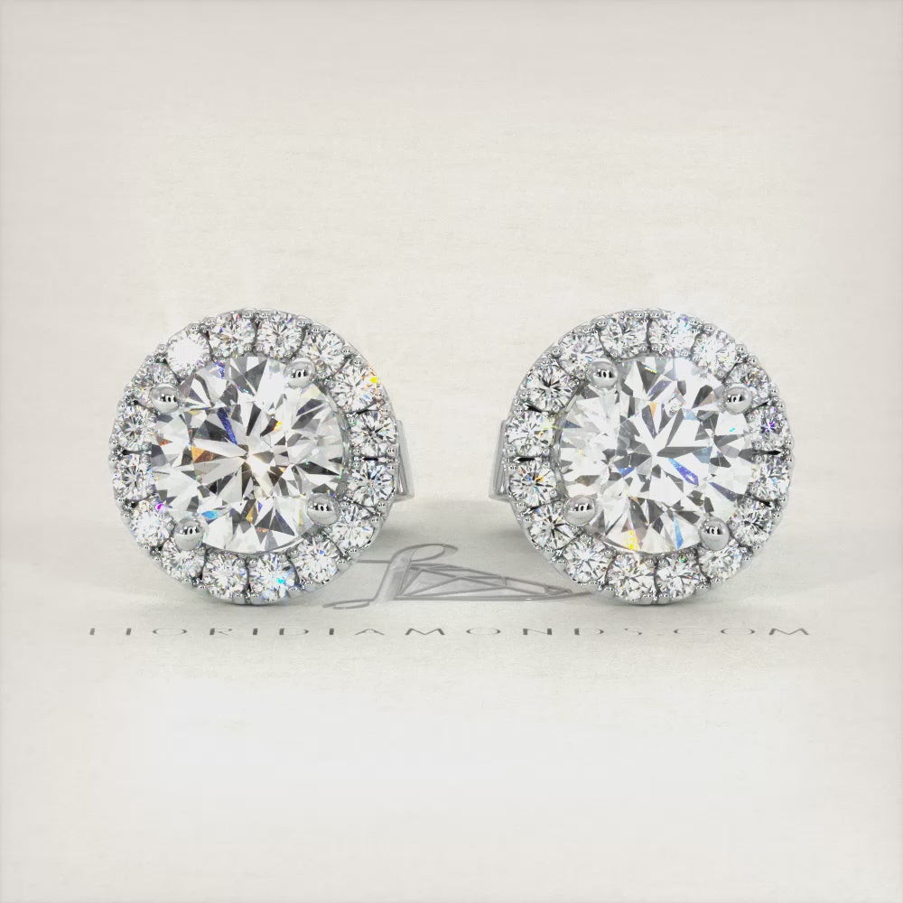 1.80ctw Round Brilliant Pave Halo Diamond Studs Earrings 14k White Gold