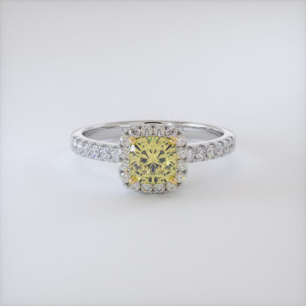 2.00ctw Fancy Yellow Cushion Cut Lab Grown Diamond Engagement Ring 14k White Gold