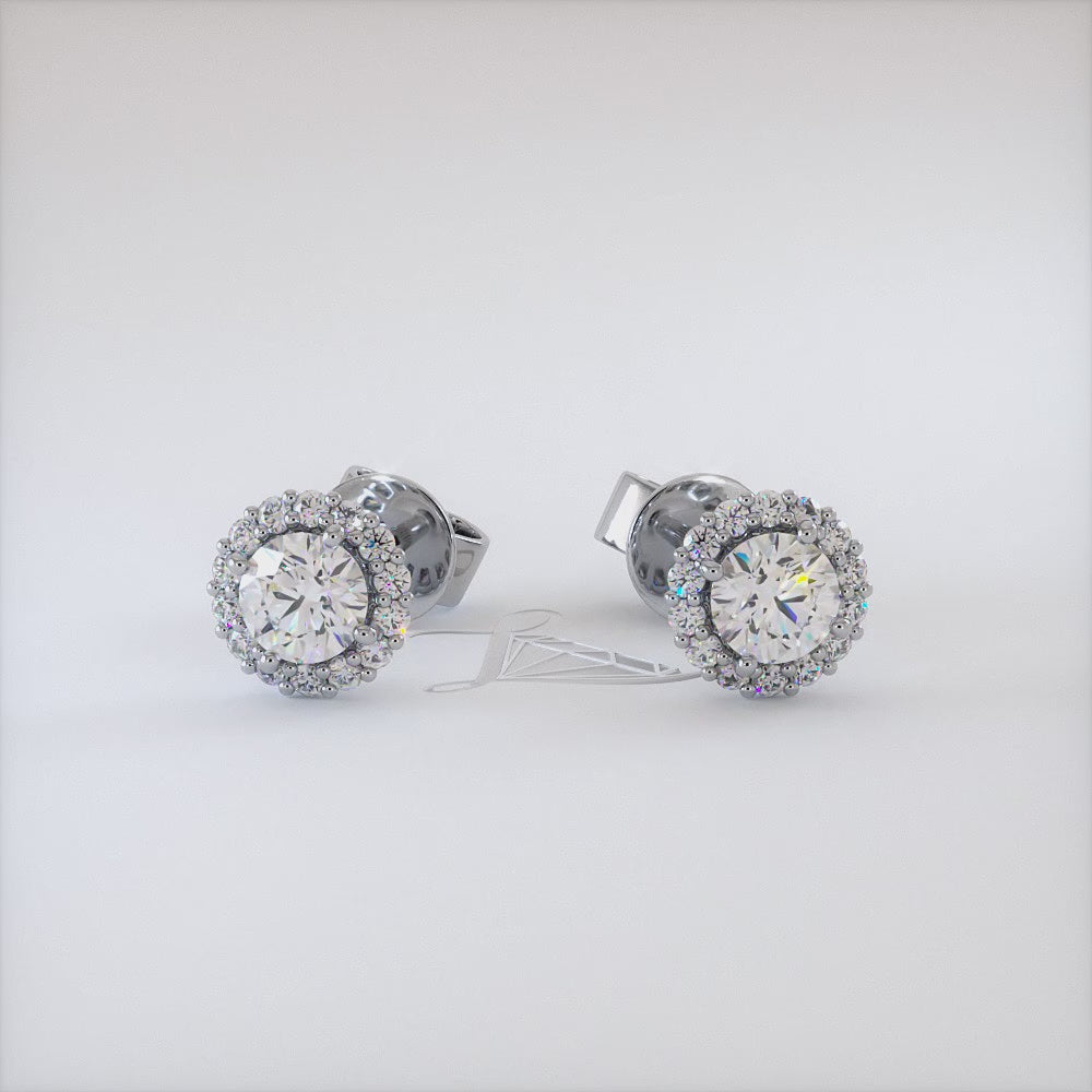 1.00ctw Round Brilliant Prong Halo Diamond Studs Earrings 14k White Gold