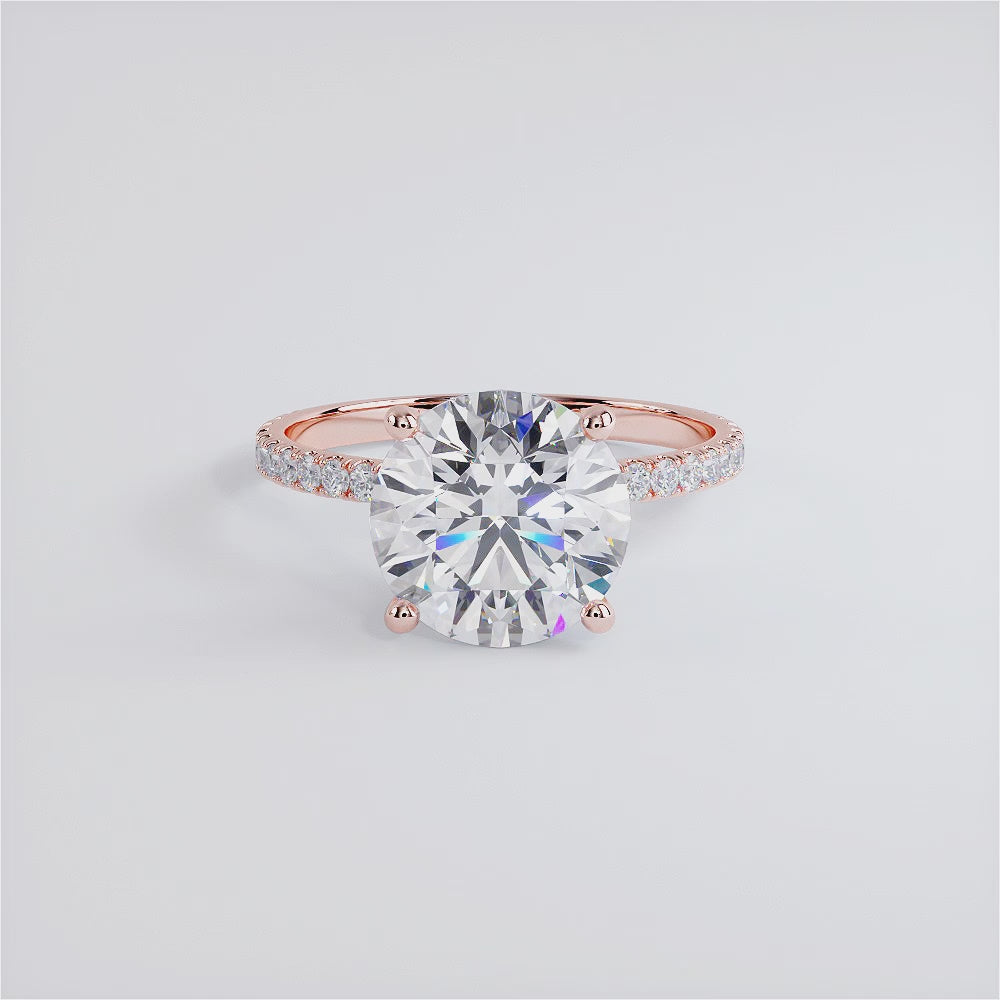 3.60ctw Round Brilliant Under Halo Petite Micropavé Lab Grown Diamond Engagement Ring set in 14k Rose Gold