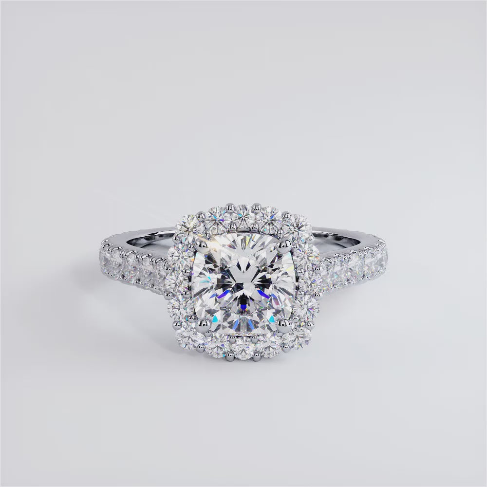 2 Carat Cushion Cut Micro Prong Set Halo