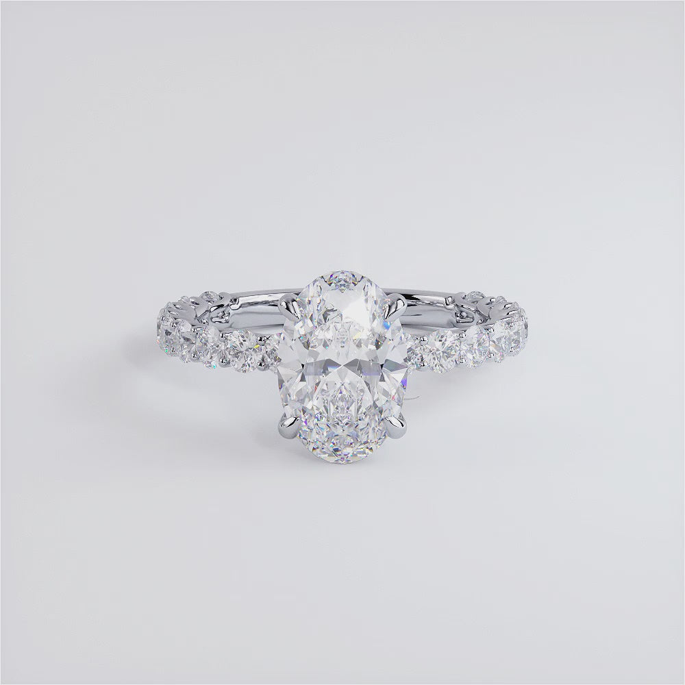 3.50ctw Oval Cut Under Halo Lucida set Lab Grown Diamond Engagement Ring 14k White Gold