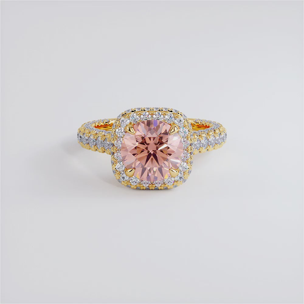 4.18ctw Fancy Intense Pink Lab Grown Diamond Engagement Ring set in 14k Yellow Gold