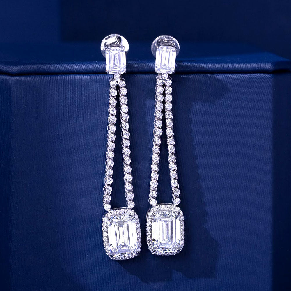 13.37ctw  Emerald Cut Diamond Earrings 14k White Gold
