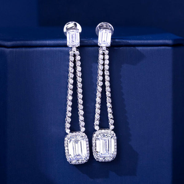 13.37ctw  Emerald Cut Diamond Earrings 14k White Gold