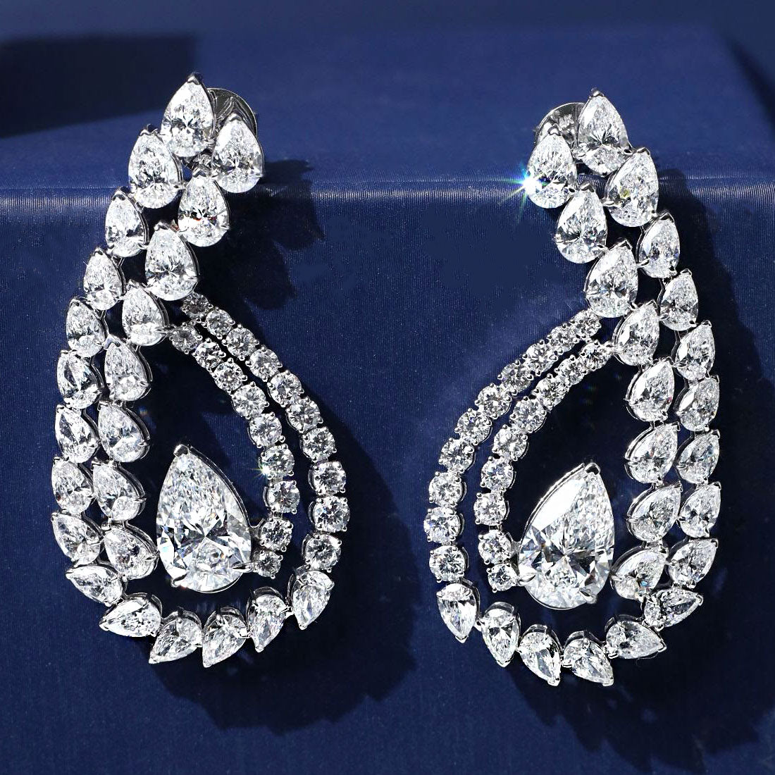 14.98ctw Pear Shape & Rounds Diamond Earrings 14k White Gold