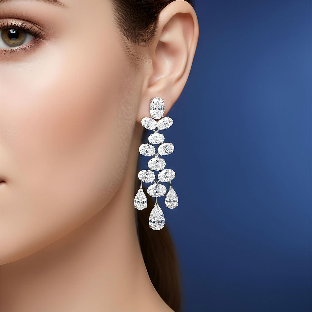 15.62ctw Oval & Pear Shape Diamond Earrings 14k White Gold