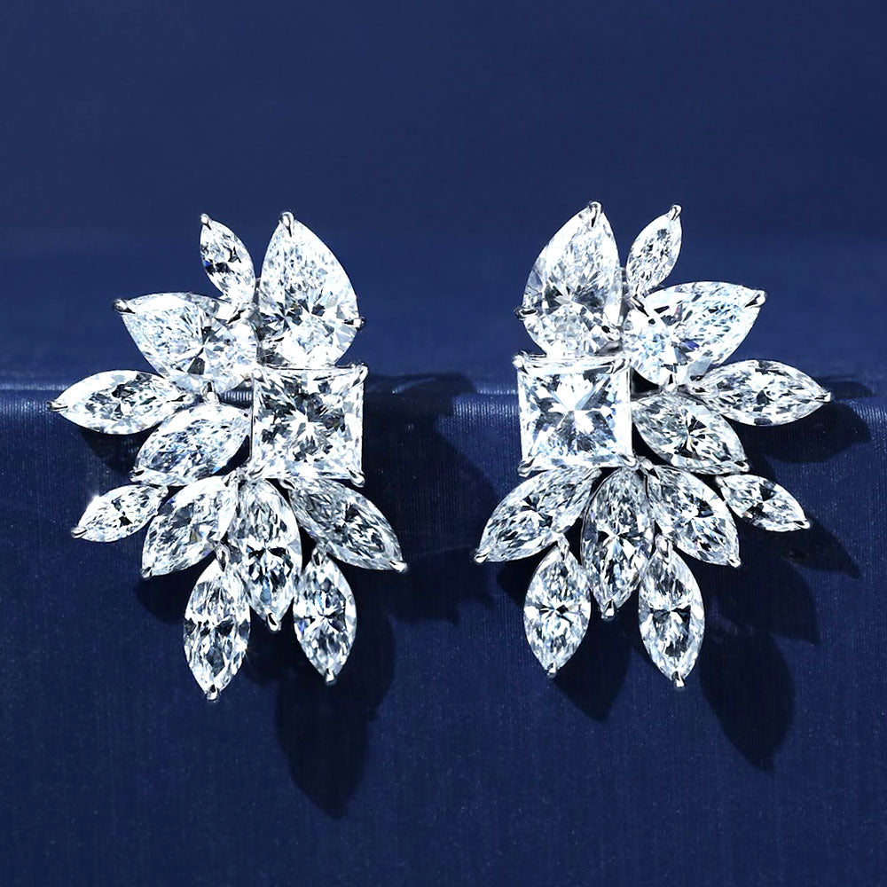 9.44ctw  Princess Marquise & Pear Shape Diamond Earrings 14k White Gold