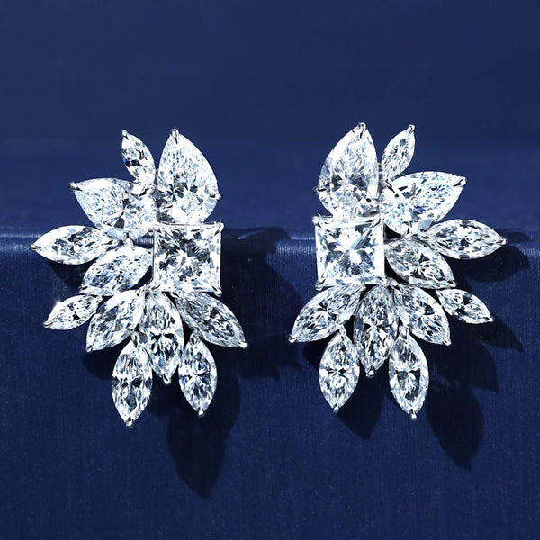9.44ctw  Princess Marquise & Pear Shape Diamond Earrings 14k White Gold