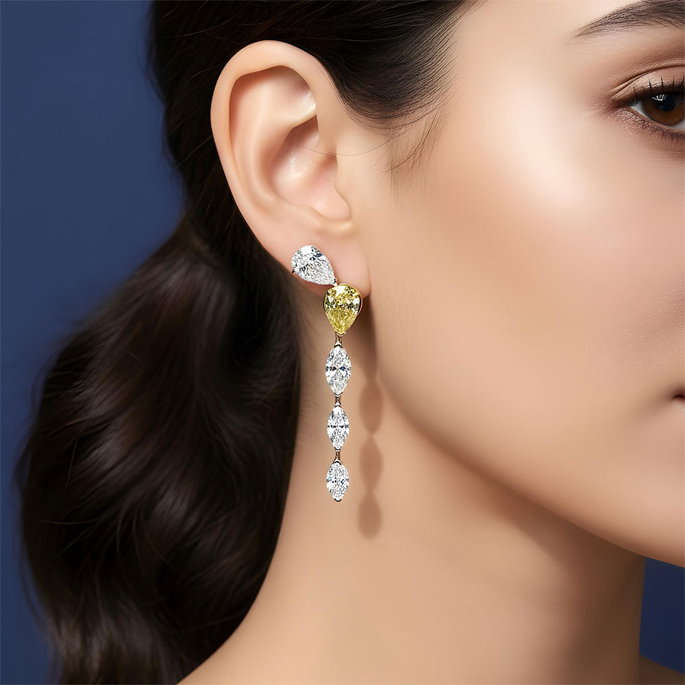 6.06ctw Pear Shape Fancy Yellow & White Diamond Earrings 14k White Gold