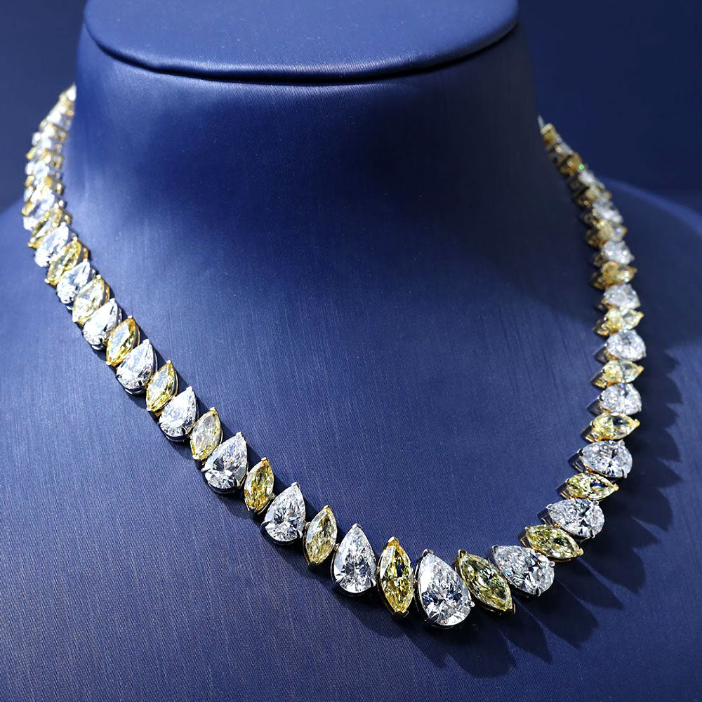 53.81ctw Marquise & Pear Shape Fancy Yellow & White Diamond Choker Necklace 14k White Gold