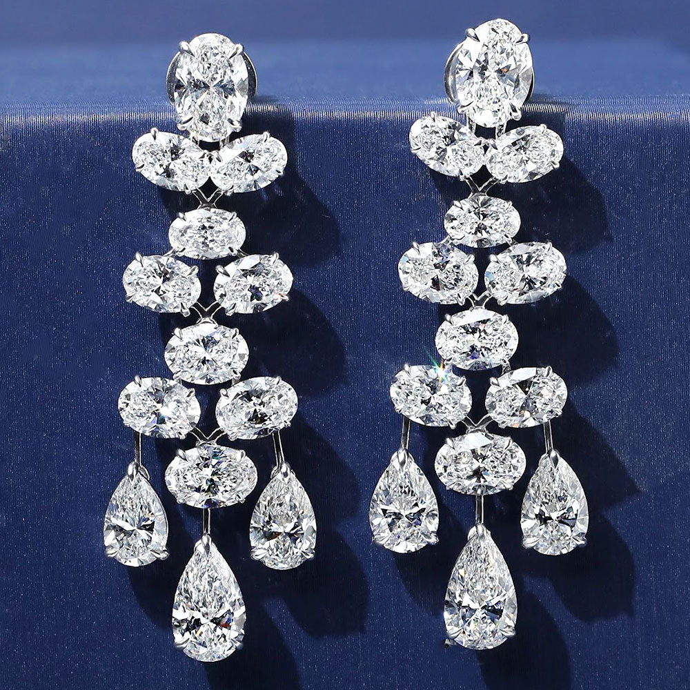 15.62ctw Oval & Pear Shape Diamond Earrings 14k White Gold